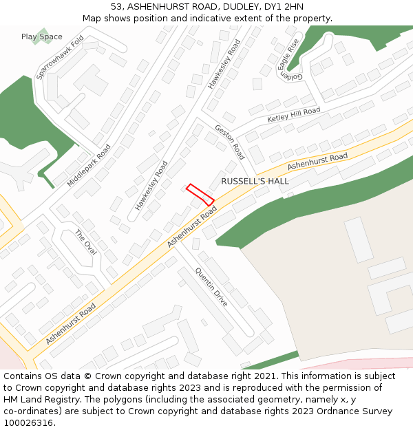 53, ASHENHURST ROAD, DUDLEY, DY1 2HN: Location map and indicative extent of plot