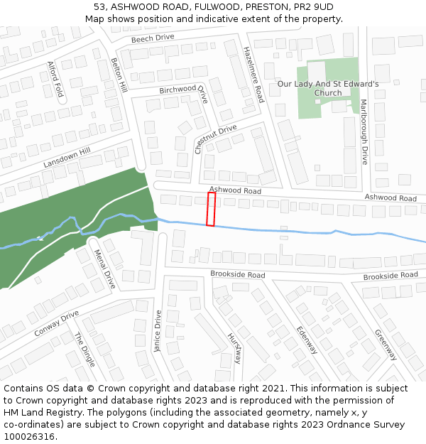 53, ASHWOOD ROAD, FULWOOD, PRESTON, PR2 9UD: Location map and indicative extent of plot