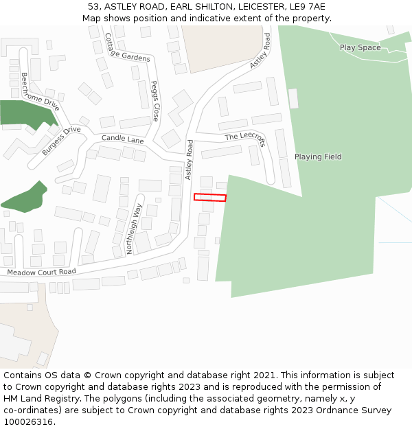 53, ASTLEY ROAD, EARL SHILTON, LEICESTER, LE9 7AE: Location map and indicative extent of plot