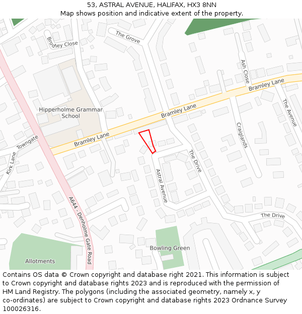 53, ASTRAL AVENUE, HALIFAX, HX3 8NN: Location map and indicative extent of plot