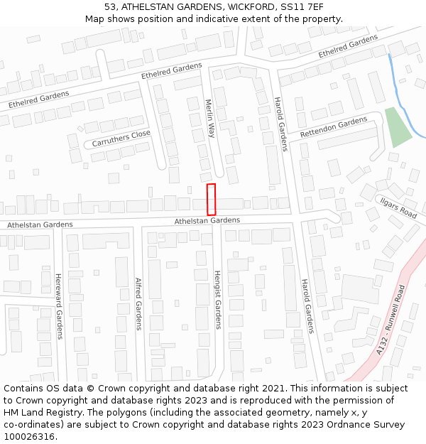 53, ATHELSTAN GARDENS, WICKFORD, SS11 7EF: Location map and indicative extent of plot