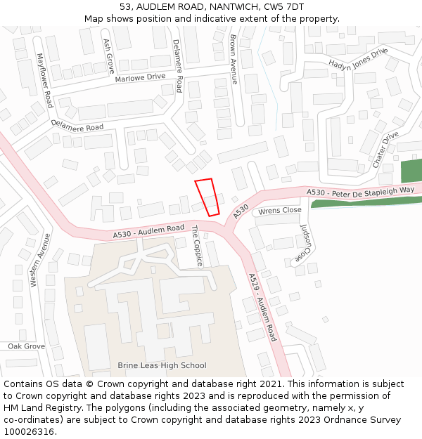 53, AUDLEM ROAD, NANTWICH, CW5 7DT: Location map and indicative extent of plot