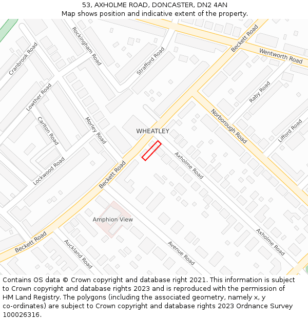 53, AXHOLME ROAD, DONCASTER, DN2 4AN: Location map and indicative extent of plot