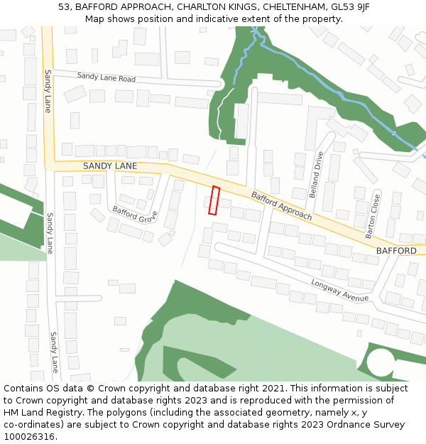 53, BAFFORD APPROACH, CHARLTON KINGS, CHELTENHAM, GL53 9JF: Location map and indicative extent of plot