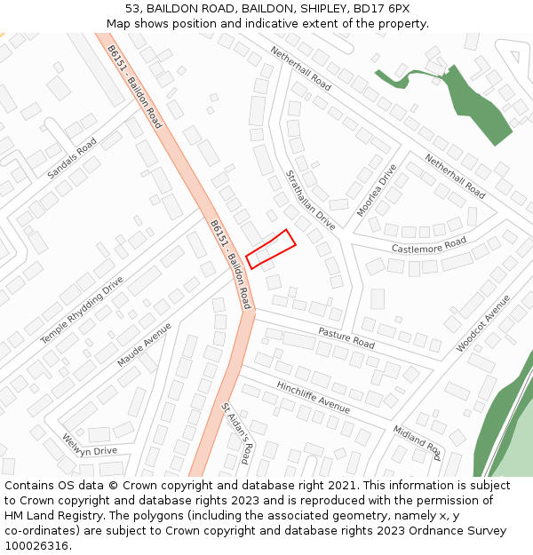 53, BAILDON ROAD, BAILDON, SHIPLEY, BD17 6PX: Location map and indicative extent of plot