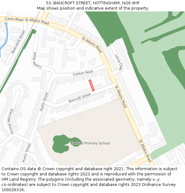 53, BANCROFT STREET, NOTTINGHAM, NG6 9HF: Location map and indicative extent of plot