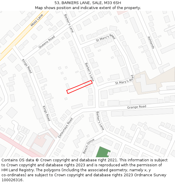 53, BARKERS LANE, SALE, M33 6SH: Location map and indicative extent of plot