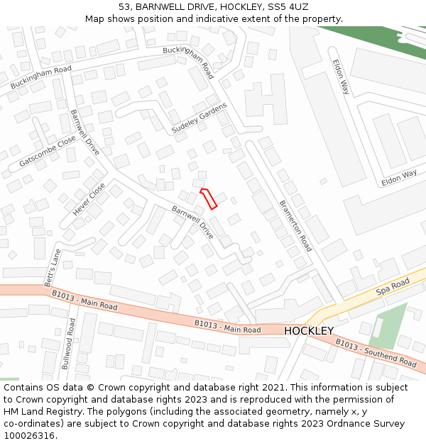 53, BARNWELL DRIVE, HOCKLEY, SS5 4UZ: Location map and indicative extent of plot