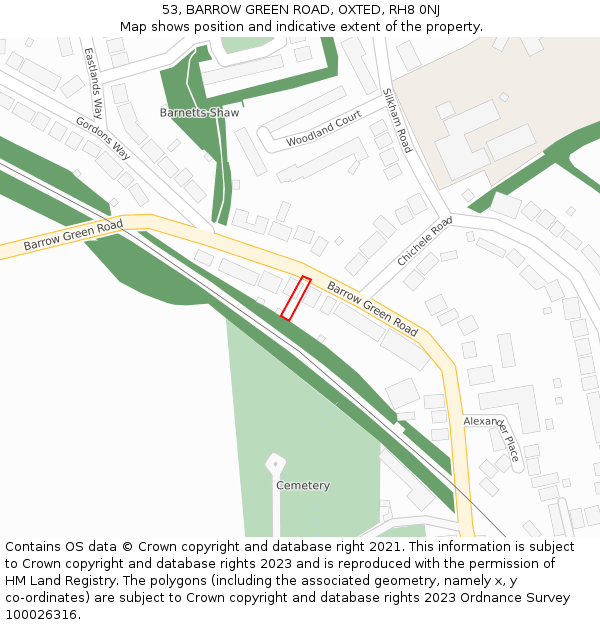 53, BARROW GREEN ROAD, OXTED, RH8 0NJ: Location map and indicative extent of plot