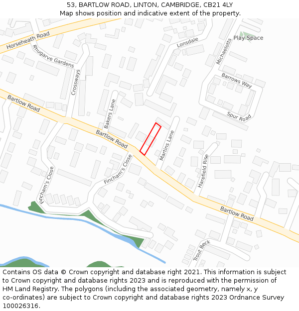 53, BARTLOW ROAD, LINTON, CAMBRIDGE, CB21 4LY: Location map and indicative extent of plot