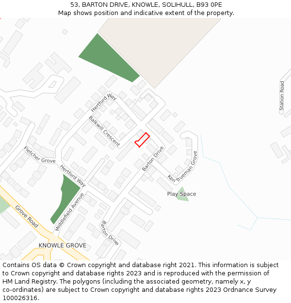 53, BARTON DRIVE, KNOWLE, SOLIHULL, B93 0PE: Location map and indicative extent of plot
