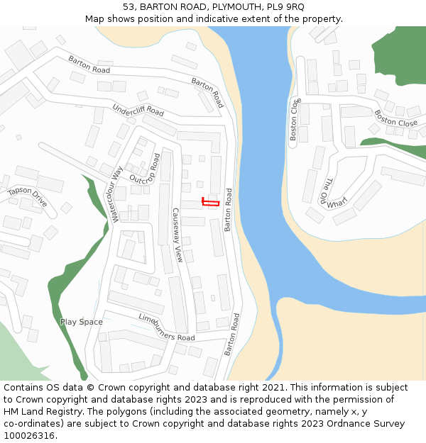 53, BARTON ROAD, PLYMOUTH, PL9 9RQ: Location map and indicative extent of plot