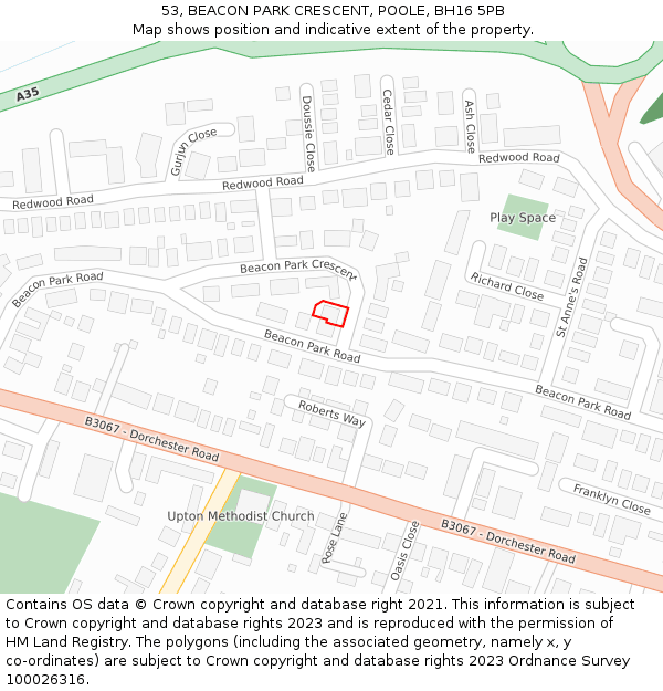 53, BEACON PARK CRESCENT, POOLE, BH16 5PB: Location map and indicative extent of plot