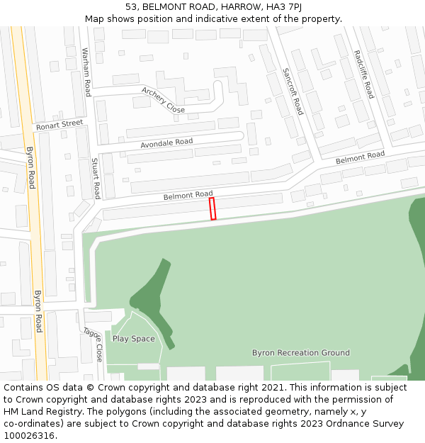 53, BELMONT ROAD, HARROW, HA3 7PJ: Location map and indicative extent of plot