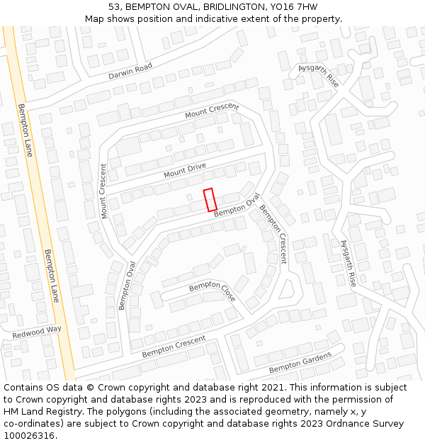 53, BEMPTON OVAL, BRIDLINGTON, YO16 7HW: Location map and indicative extent of plot