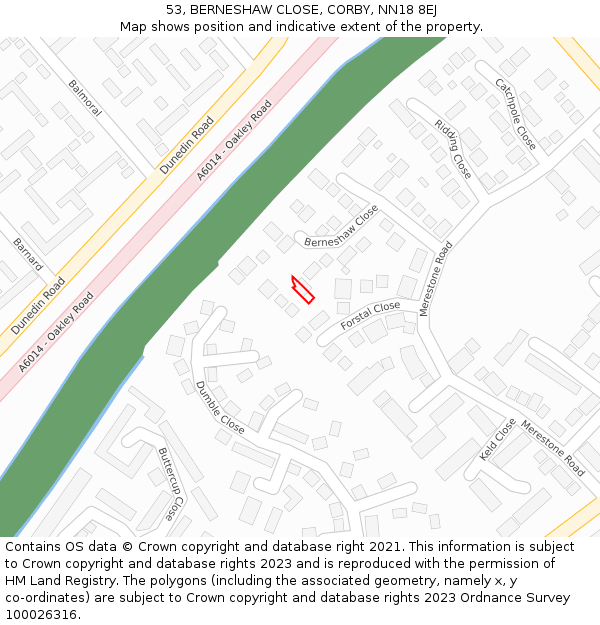 53, BERNESHAW CLOSE, CORBY, NN18 8EJ: Location map and indicative extent of plot
