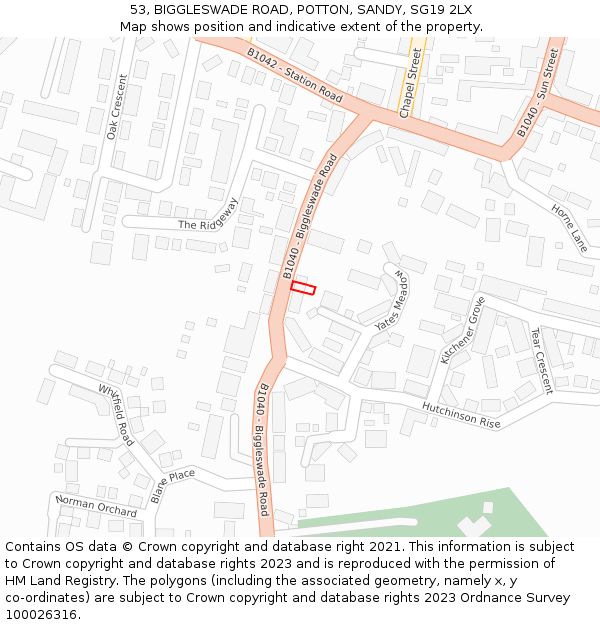 53, BIGGLESWADE ROAD, POTTON, SANDY, SG19 2LX: Location map and indicative extent of plot
