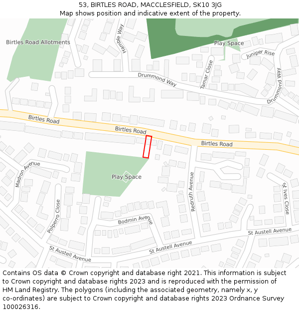 53, BIRTLES ROAD, MACCLESFIELD, SK10 3JG: Location map and indicative extent of plot