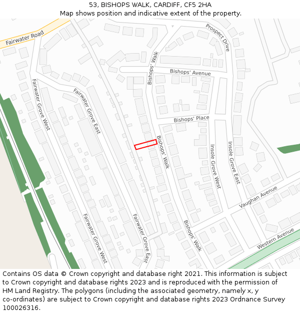 53, BISHOPS WALK, CARDIFF, CF5 2HA: Location map and indicative extent of plot