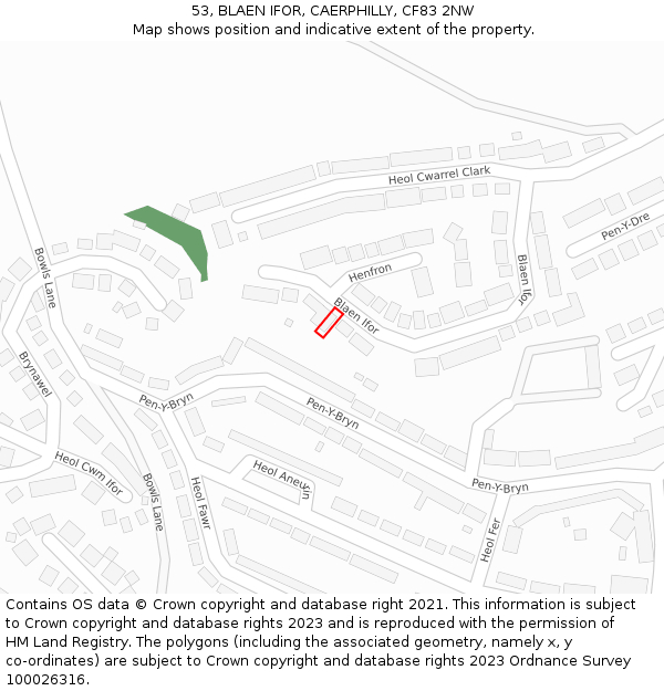 53, BLAEN IFOR, CAERPHILLY, CF83 2NW: Location map and indicative extent of plot