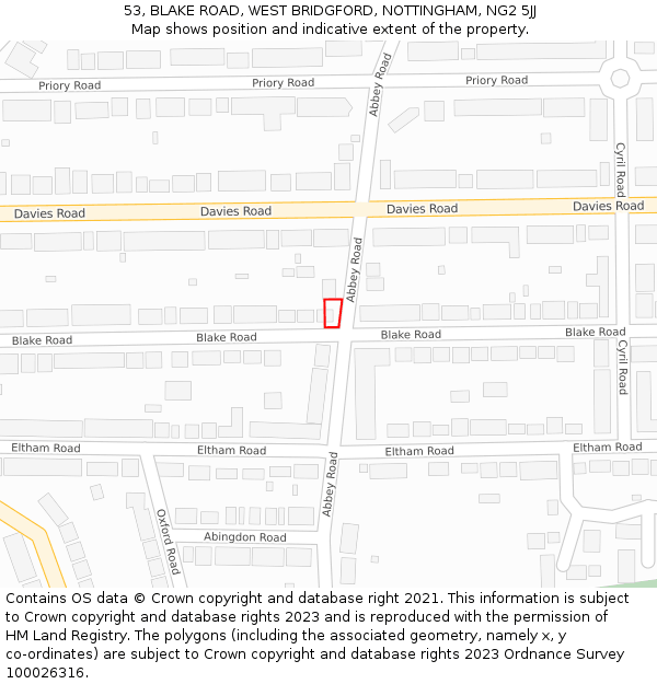 53, BLAKE ROAD, WEST BRIDGFORD, NOTTINGHAM, NG2 5JJ: Location map and indicative extent of plot