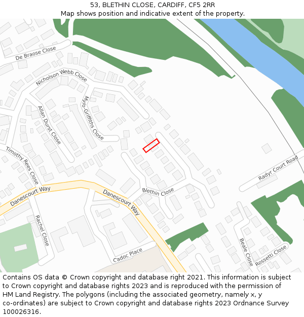 53, BLETHIN CLOSE, CARDIFF, CF5 2RR: Location map and indicative extent of plot