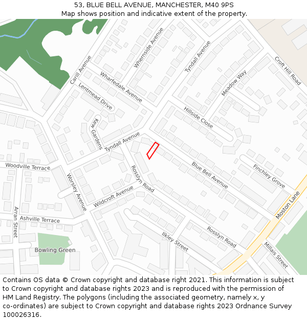 53, BLUE BELL AVENUE, MANCHESTER, M40 9PS: Location map and indicative extent of plot