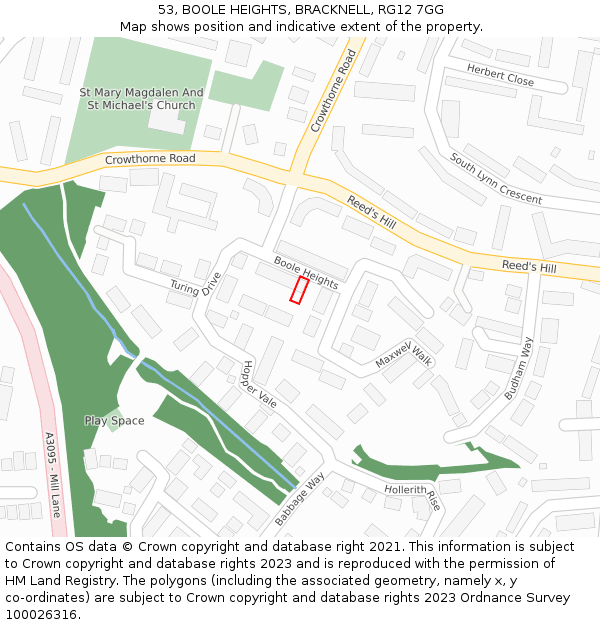 53, BOOLE HEIGHTS, BRACKNELL, RG12 7GG: Location map and indicative extent of plot