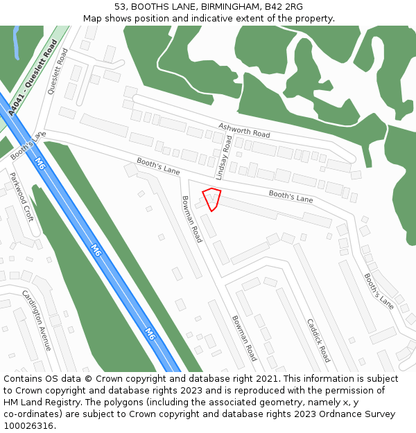 53, BOOTHS LANE, BIRMINGHAM, B42 2RG: Location map and indicative extent of plot