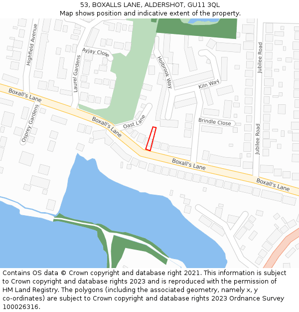 53, BOXALLS LANE, ALDERSHOT, GU11 3QL: Location map and indicative extent of plot