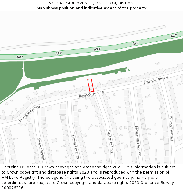 53, BRAESIDE AVENUE, BRIGHTON, BN1 8RL: Location map and indicative extent of plot