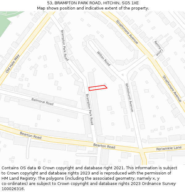 53, BRAMPTON PARK ROAD, HITCHIN, SG5 1XE: Location map and indicative extent of plot