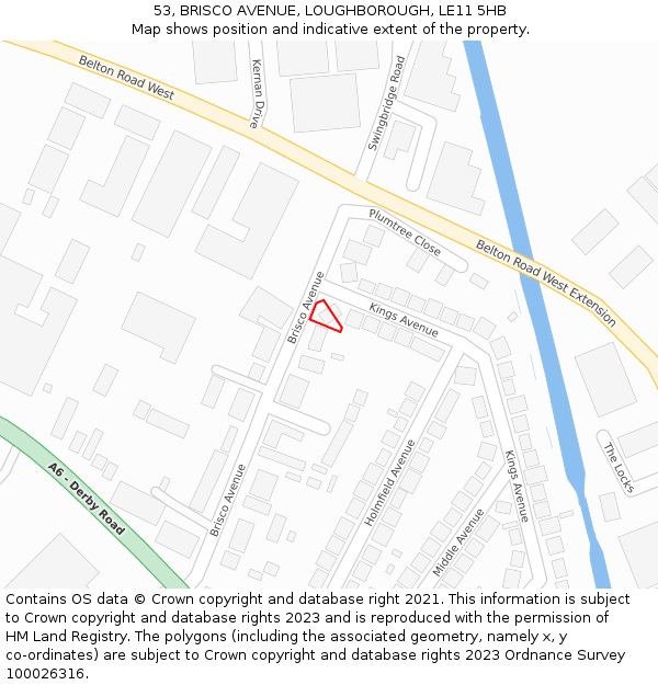 53, BRISCO AVENUE, LOUGHBOROUGH, LE11 5HB: Location map and indicative extent of plot