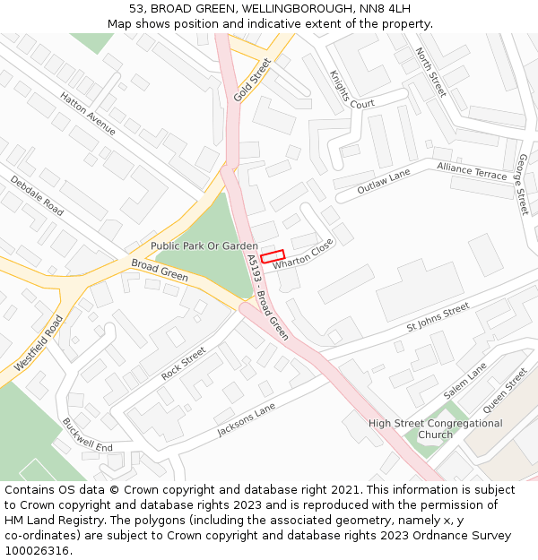 53, BROAD GREEN, WELLINGBOROUGH, NN8 4LH: Location map and indicative extent of plot