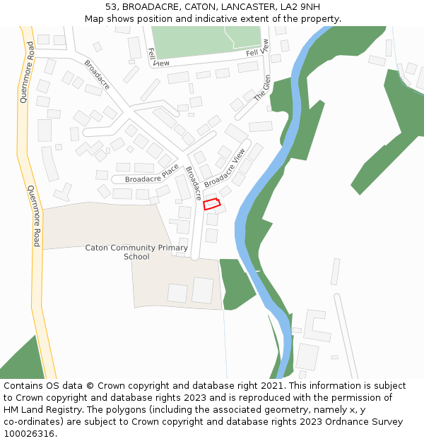 53, BROADACRE, CATON, LANCASTER, LA2 9NH: Location map and indicative extent of plot