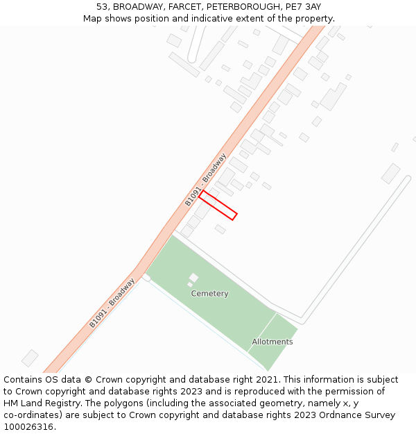 53, BROADWAY, FARCET, PETERBOROUGH, PE7 3AY: Location map and indicative extent of plot