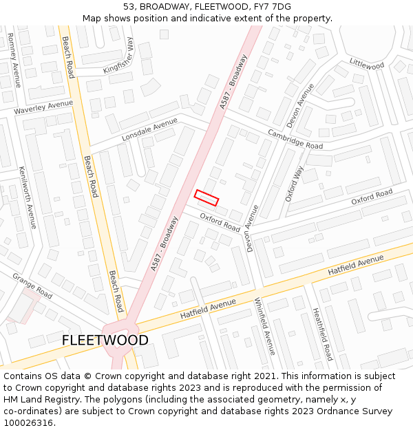 53, BROADWAY, FLEETWOOD, FY7 7DG: Location map and indicative extent of plot