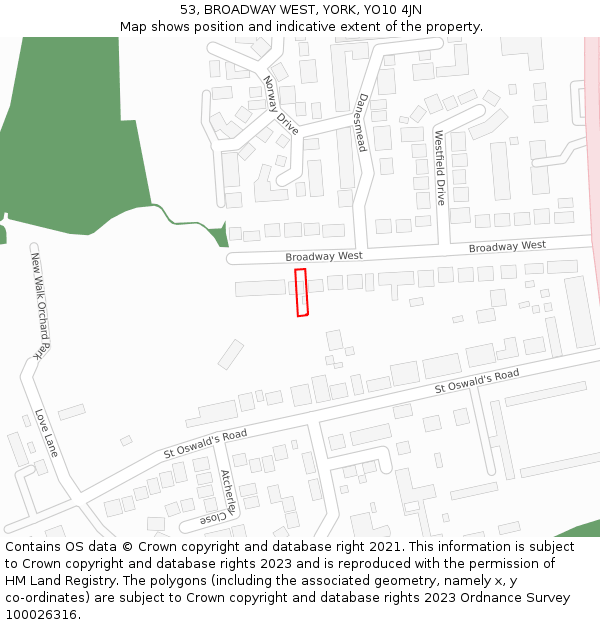 53, BROADWAY WEST, YORK, YO10 4JN: Location map and indicative extent of plot