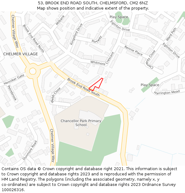 53, BROOK END ROAD SOUTH, CHELMSFORD, CM2 6NZ: Location map and indicative extent of plot