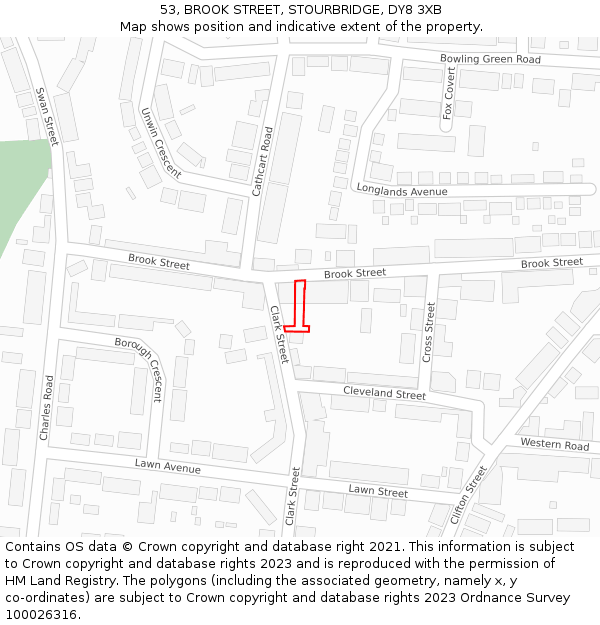 53, BROOK STREET, STOURBRIDGE, DY8 3XB: Location map and indicative extent of plot