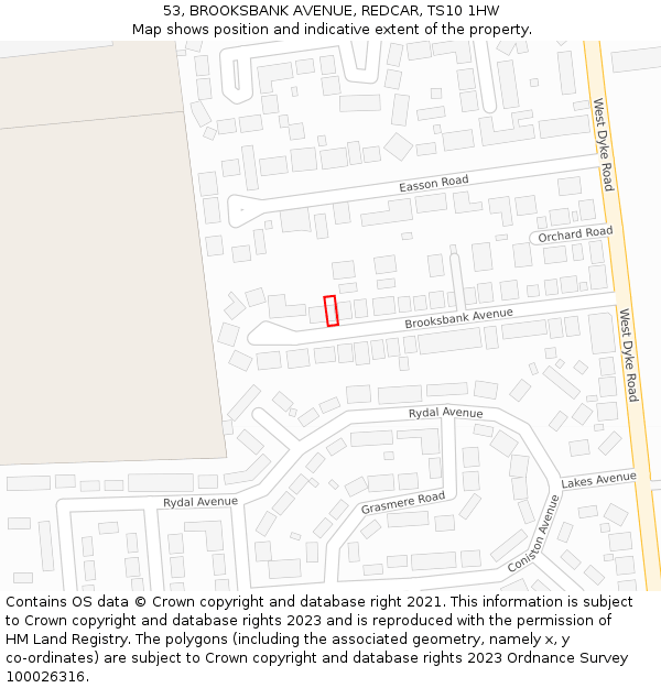 53, BROOKSBANK AVENUE, REDCAR, TS10 1HW: Location map and indicative extent of plot