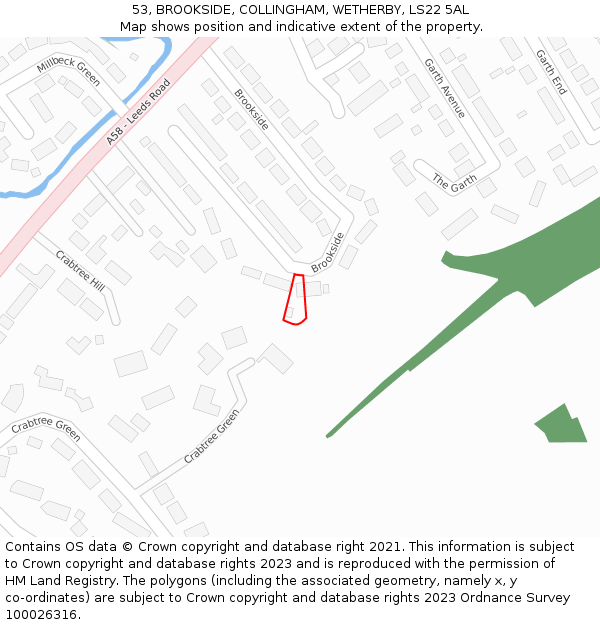 53, BROOKSIDE, COLLINGHAM, WETHERBY, LS22 5AL: Location map and indicative extent of plot