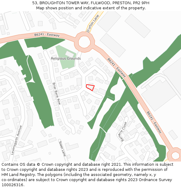 53, BROUGHTON TOWER WAY, FULWOOD, PRESTON, PR2 9PH: Location map and indicative extent of plot