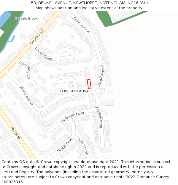 53, BRUNEL AVENUE, NEWTHORPE, NOTTINGHAM, NG16 3NH: Location map and indicative extent of plot