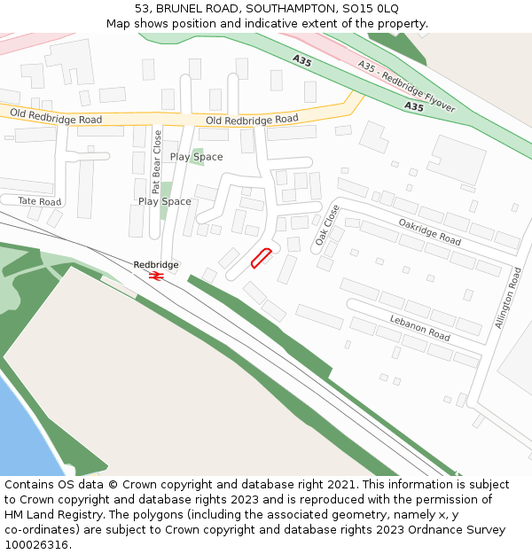 53, BRUNEL ROAD, SOUTHAMPTON, SO15 0LQ: Location map and indicative extent of plot