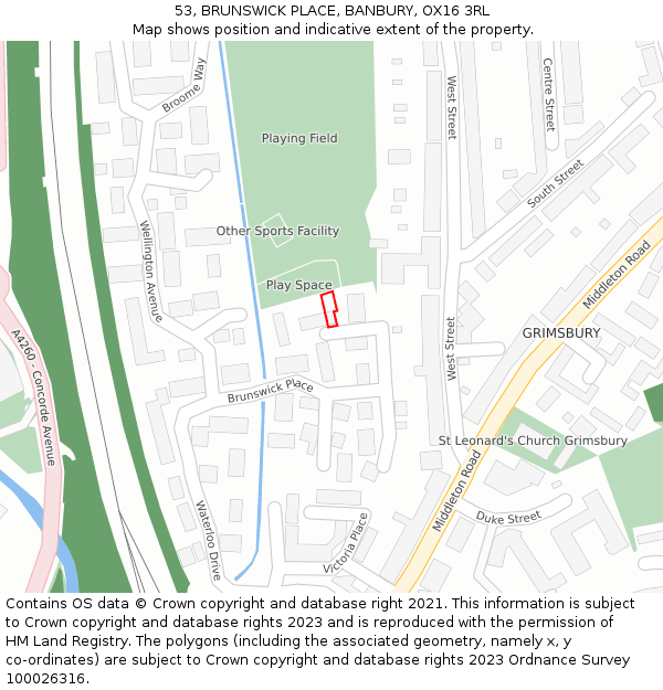 53, BRUNSWICK PLACE, BANBURY, OX16 3RL: Location map and indicative extent of plot