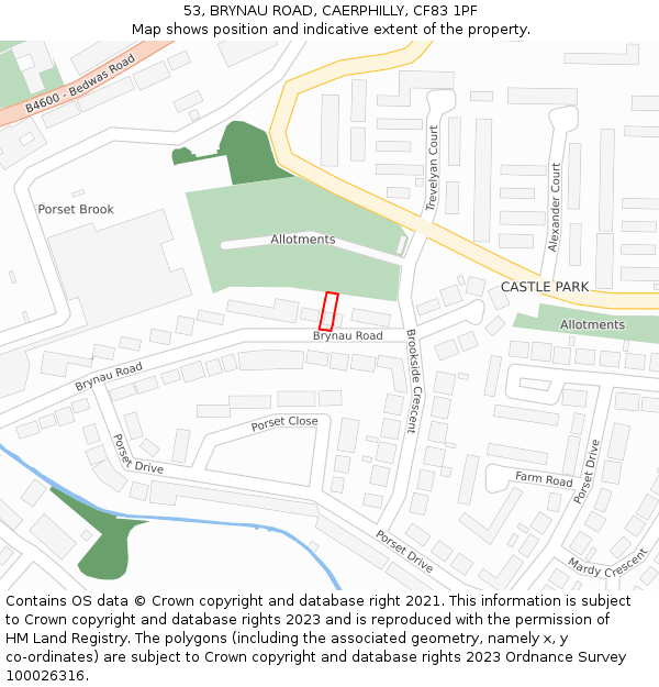 53, BRYNAU ROAD, CAERPHILLY, CF83 1PF: Location map and indicative extent of plot