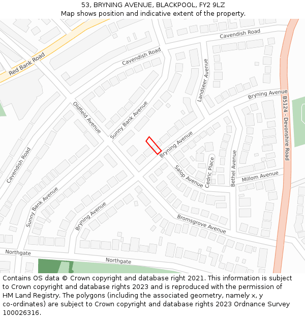 53, BRYNING AVENUE, BLACKPOOL, FY2 9LZ: Location map and indicative extent of plot