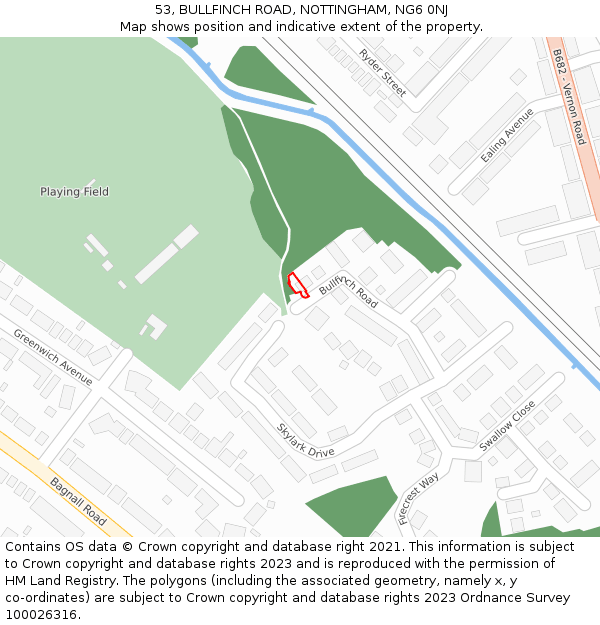 53, BULLFINCH ROAD, NOTTINGHAM, NG6 0NJ: Location map and indicative extent of plot