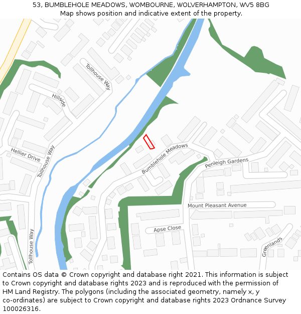 53, BUMBLEHOLE MEADOWS, WOMBOURNE, WOLVERHAMPTON, WV5 8BG: Location map and indicative extent of plot